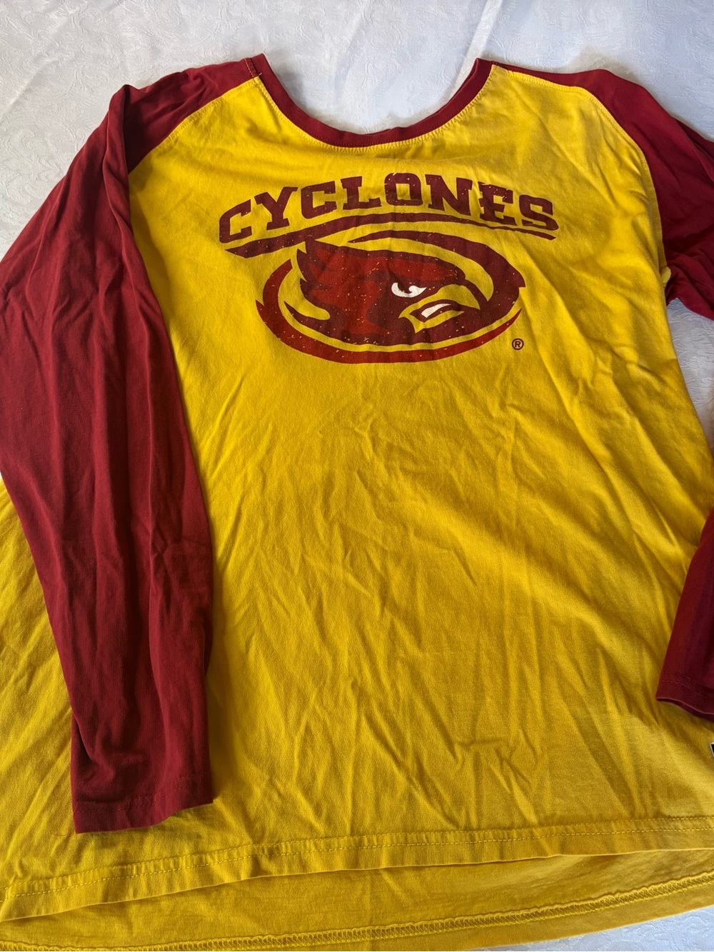 Iowa state Cyclones woman’s Yellow & Maroon Long-Sleeve Tee 2XL